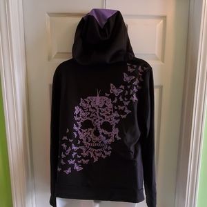 NWT DRESSFO Black Hoodie w/ Butterfly Skull